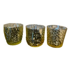 Gold Mercury Glass Votive Holders 3" Elegant Home Decor Set of 3